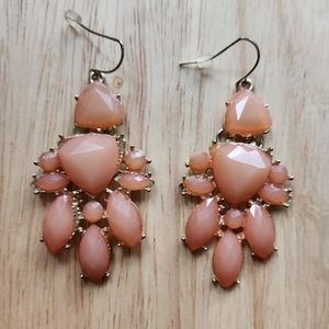 Chandelier earrings with peach tone jewels gold plate setting